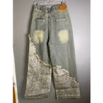 Aelfric Eden  Leather Spilt Asymmetrical Gold Baggy Distressed Jeans 30 NWT Photo 5