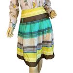 Banana Republic BANANA REPPUBLIC GREEN , BROWN & BLUE STRIPE SILK ROUND SKIRT NWT (8) Photo 1