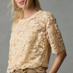 Anthropologie Lace Floral Cropped Cream Top Small Boho Cottagecore Dainty Classy Photo 0