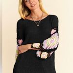 Black Crochet Sleeve Sweater Size M Photo 1