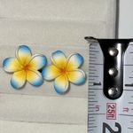 Blue & Yellow 3D Hawaiian Plumeria Flower Pierced Earrings Photo 6