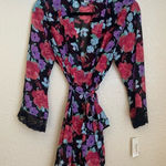 Flora Nikrooz FLORA NIKROOTZ Floral Robe kimono NWT black‎ pink purple sheet belted Photo 0