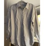 NEW Shirred Cuffed Striped Boyfriend Shirt Button down Long Sleeve Oversized L Blue Size L Photo 6