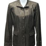 Alfani Brown Genuine Leather Jacket With Copper Gold Sheen Womens Size M Zip Up Photo 0