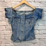 Fiorucci Vintage 90’s Women’s Large  Denim Off the Shoulder Fitted Corset Top Photo 7