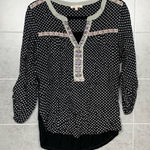 Skies Are Blue  Boho‎ Embroidered V-Neck Long Sleeve Blouse Black White - Size M Photo 0