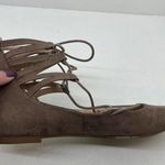 Unisa  neutral tan beige ankle tie up faux suede pointed toe flat shoes size 8 Photo 3