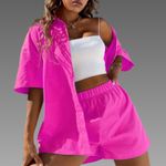 NWT Hot pink casual 2 pc short/button up top set. Small Photo 1