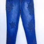 DG2 by Diane Gilman Women's Cotton Blend Dark Wash Jeans with Floral Embroidery Blue Size 8 Photo 0