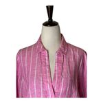 NYDJ  Shirt Women‎ Small Pink And White Striped Collared Linen Pullover Photo 3
