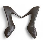 White House | Black Market Gray Satin Peep Toe Bow Heels - Elegant Pumps size 9 Photo 2