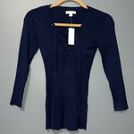 New York & Company size XS dark blue ribbed lace up v Photo 10