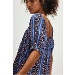 Free People  Retro 70s Bohemian Vintage Lover Blouse Dutch Blue Combo Medium Photo 5
