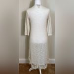 Arizona Jeans Womens Beautiful Ivory colored 3/4 sleeve knit long cardigan w/lace small Photo 2