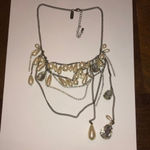 Vintage LTD Brass Faux Pearl & Clear Rhinestone Dangle Drop Statement Necklace Photo 1