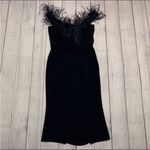 Marchesa off the shoulder ostrich feather dress sz 10 Blue Photo 1