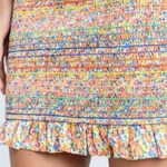 Storia  multi color tan smocked ruffled skirt and top set size medium Photo 0