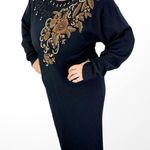 80s Vintage LARISA Black Embroidered and Beaded Knit Midi Sweater Dress Size L Photo 9