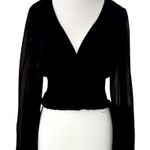 Wilfred  Wistful Blouse Black Sheer Long Sleeves Smocked Surplice Size Medium EUC Photo 0