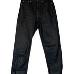 Topshop Black Wax Coat Straight Leg Raw Hem Denim Jeans Women Sz 25/32 Photo 0