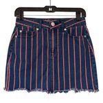 American Eagle Blue Super Stretch Red & White Striped Mini Jean Skirt, Sz 2 Photo 0