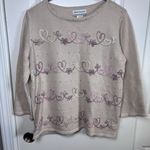 Alfred Dunner Telluride Embellished Hearts Sweater Women's Petite Medium Beige Photo 0