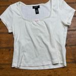 Just Polly cropped white shirt with bow pattern throughout and pink bow‎ Size L Photo 1