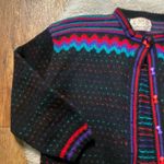 Handmade Cardigan Sweater Size Medium Knitted Black Colorful Bow Buttons‎ Womens Photo 1
