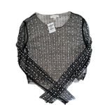 Endless Blu Bloomingdales Lucinda Mesh Embellished Pearl Crop Top Holiday party Black Photo 5