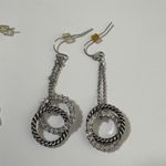 Lia Sophia Lia Sophie Silver Tone Dangle Earrings Leaf Design & Crystal Hoop Duo Photo 2