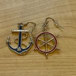 Boutique Gold Tone Blue and Red Enamel Crystal Nautical Mismatch Earrings Photo 1