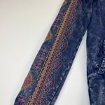 APNY Acid Wash Blue Embroidered Sleeve Lace Neck Boho Sweatshirt Size S Photo 6