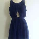 Pleated Cutout Open Back Formal Dress Blue Photo 0