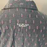 Ariat Real Women’s Button Up Shirt Sz LG Blue Pink Logo Western Cowgirl Rodeo Photo 7