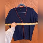 J.Crew  Tipped Merino Wool Cardigan in Navy Cerise Buttoned Size M Photo 5