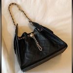 Black quilted faux leather shoulder bag purse with gold chain & gold accents Photo 3