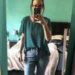 Pleione  Teal White‎ Geometric Print Short Sleeve Scoop Neck Top M Versatile Photo 5