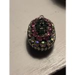 Vintage AB Rhinestone Jet Glass Domed Pendant 1950s Czech/West Germany Style Black Photo 3