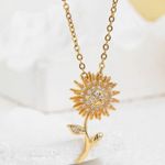 Double Layer Rotable Sunflower Necklace For Women Gold Photo 1