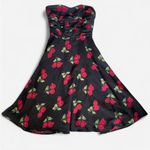 Vintage 90s Stop Staring! Rose Ruched Fit & Flare Strapless Midi Dress Black Size L Photo 1