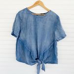 Blue Chambray Front Knot Tie Back Button Top Size L Photo 0