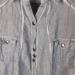 Free People  Women's Striped Snap Close Blouse Denim Blue Long Sleeve‎ Size Small Photo 1