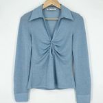 ZARA Sparkle Ruched Button Front Cutout Long Sleeve Blouse Top Light Blue Sz S Photo 1