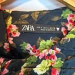 ZARA  Black Floral Blouse S Womens Ruched Button Back Puff Half Sleeve Photo 4