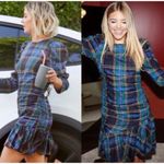 Tanya Taylor Raven Dress Size 18 Plaid Peplum Mini Dress Ruched Long Sleeve Photo 4