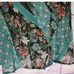 Anthropologie  TINY FLORAL TEAL MIXED MEDIA SHEER WRAP FRONT FLOWY BLOUSE S Photo 4