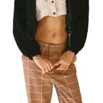 Urban Outfitters  BDG Hooded Cropped Teddy Jacket Size Small Black Cozy Basic Photo 0