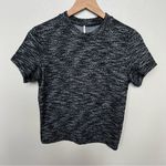 Free People Stretch Knit Textured Top Black Grey Hannah Tweed Short Sleeve Shirt Photo 2