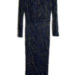 Mac Duggal  LONG SLEEVE BEADED COLUMN GOWN in midnight blue embellished size 10 Photo 2