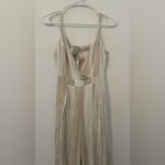 L'ATISTE L’Atiste Tan Striped Sleeveless Jumpsuit Open Back Cotton Linen Wide Leg NWT M Photo 2